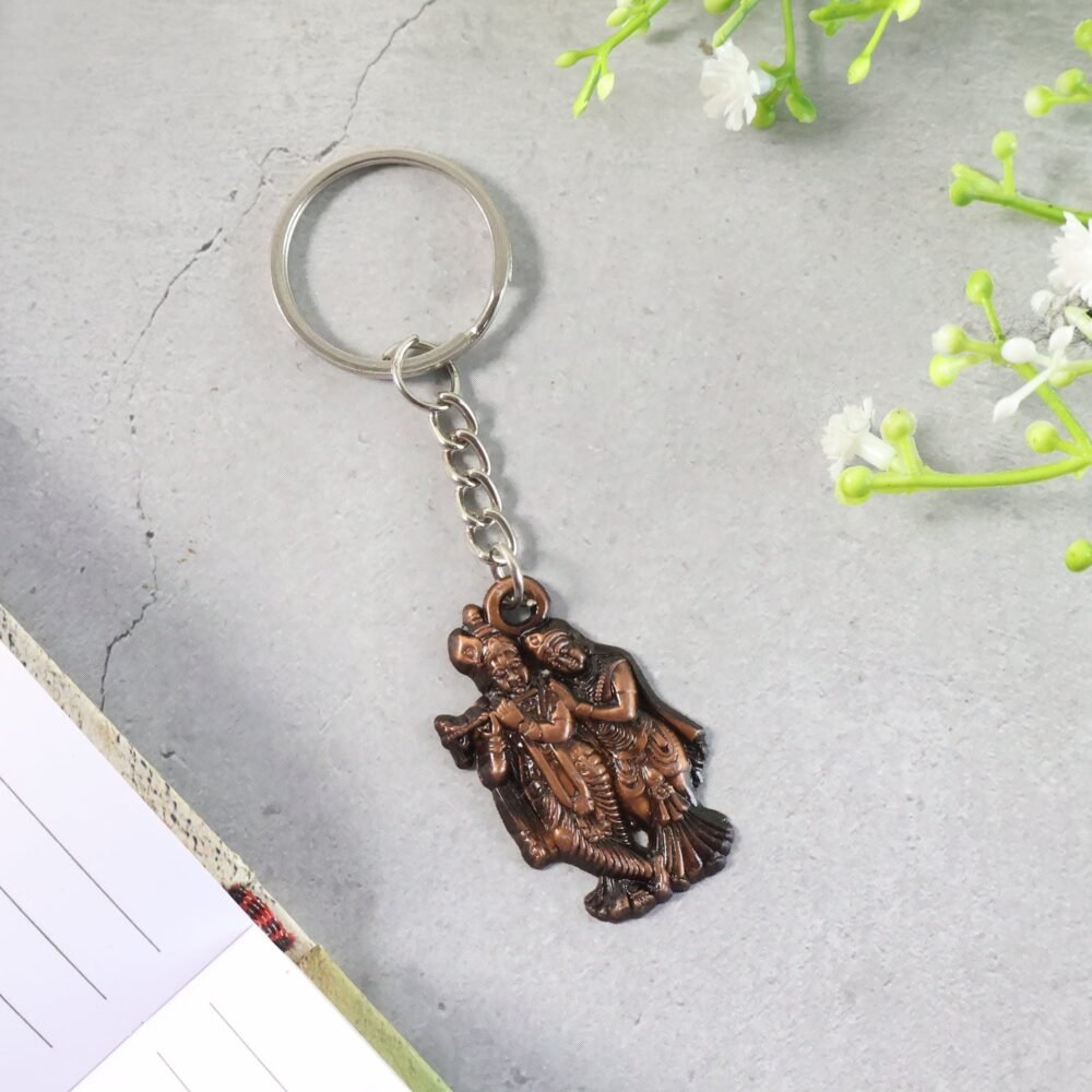Radha Krishna Metal Keychain – Durable Spiritual Key Holder
