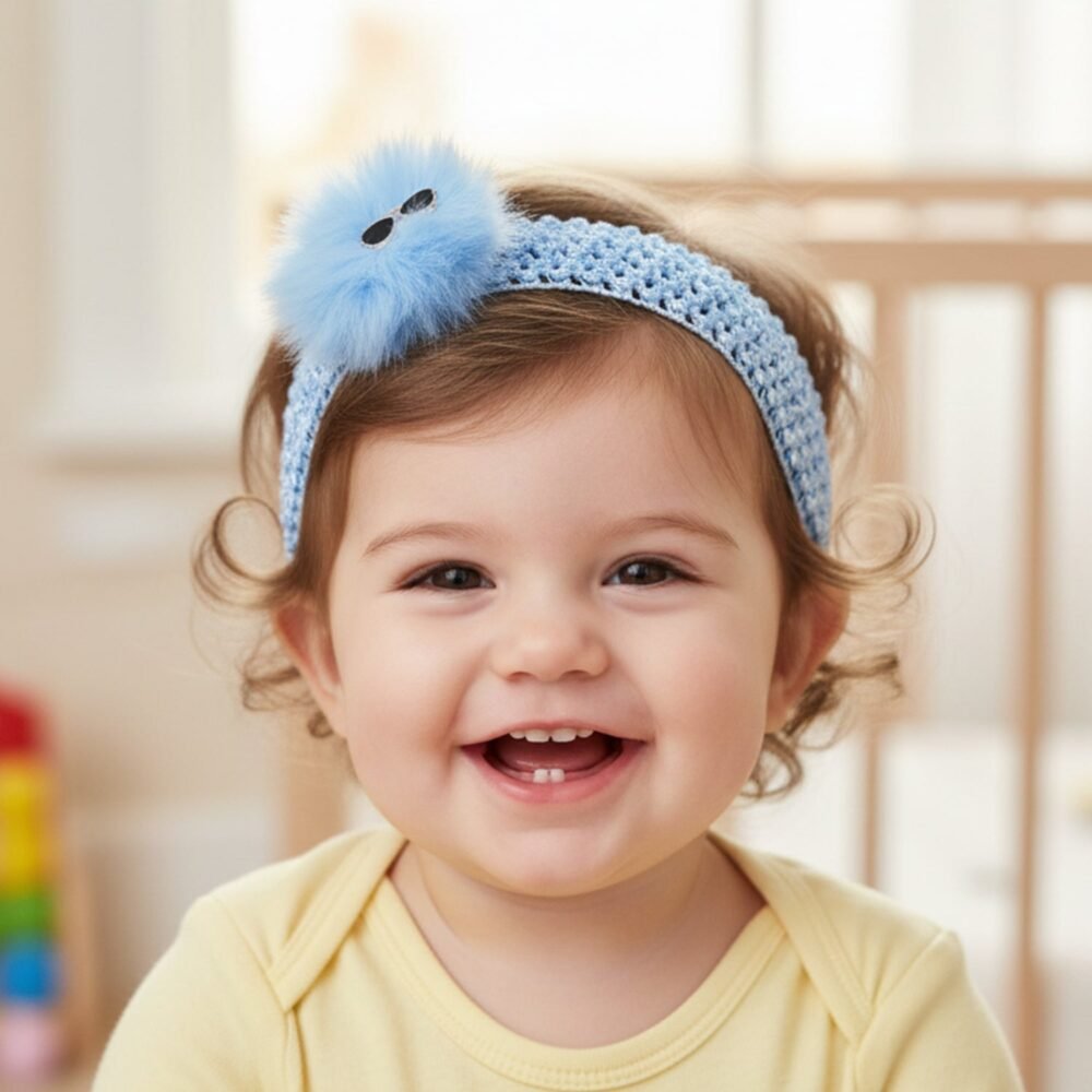 Baby Girls Hair Band – Soft Elastic with Pom Pom for Comfort
