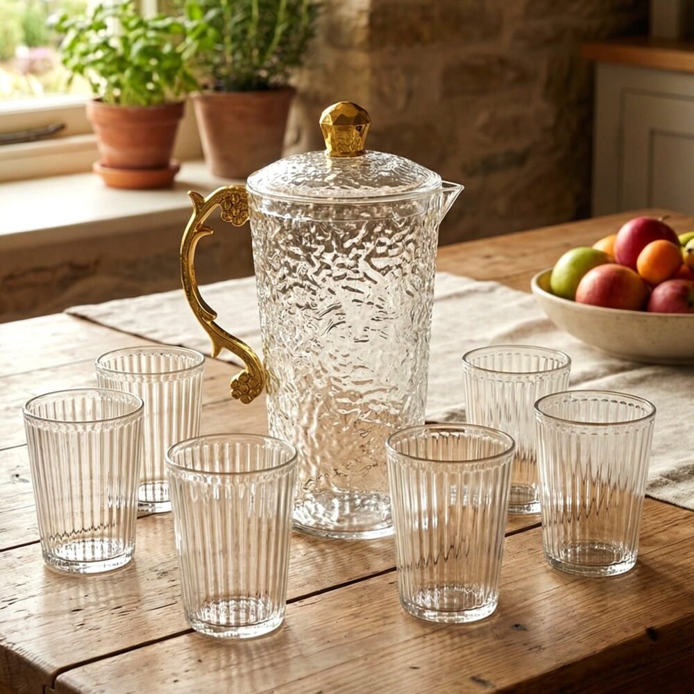 04_7c15d761-dd2f-487b-b625-39f09d5ebab8.jpg Textured Glass Water Jug Set – Elegant 1 Jug with 6 Glasses