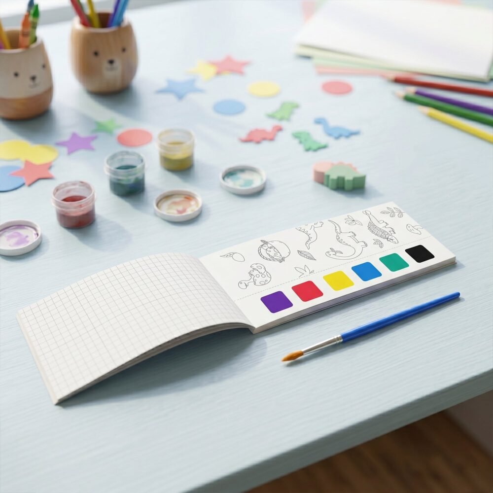 Kids Watercolour Painting Book – Dinosaur Theme & Brushes for Creativity
