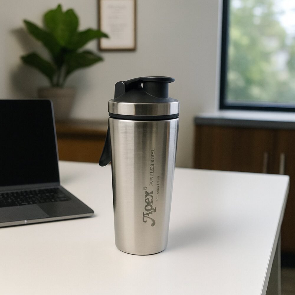 Stainless Steel Gym Shaker Bottle – 1000ml Leak-Resistant Flip Lid