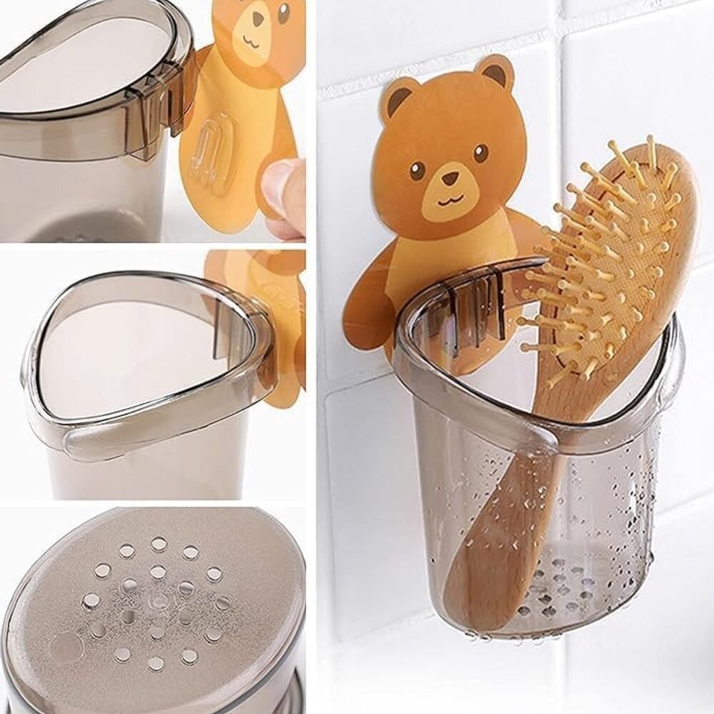 Teddy Bear Toothbrush Holder – Cute Wall-Mounted Kids Organizer
