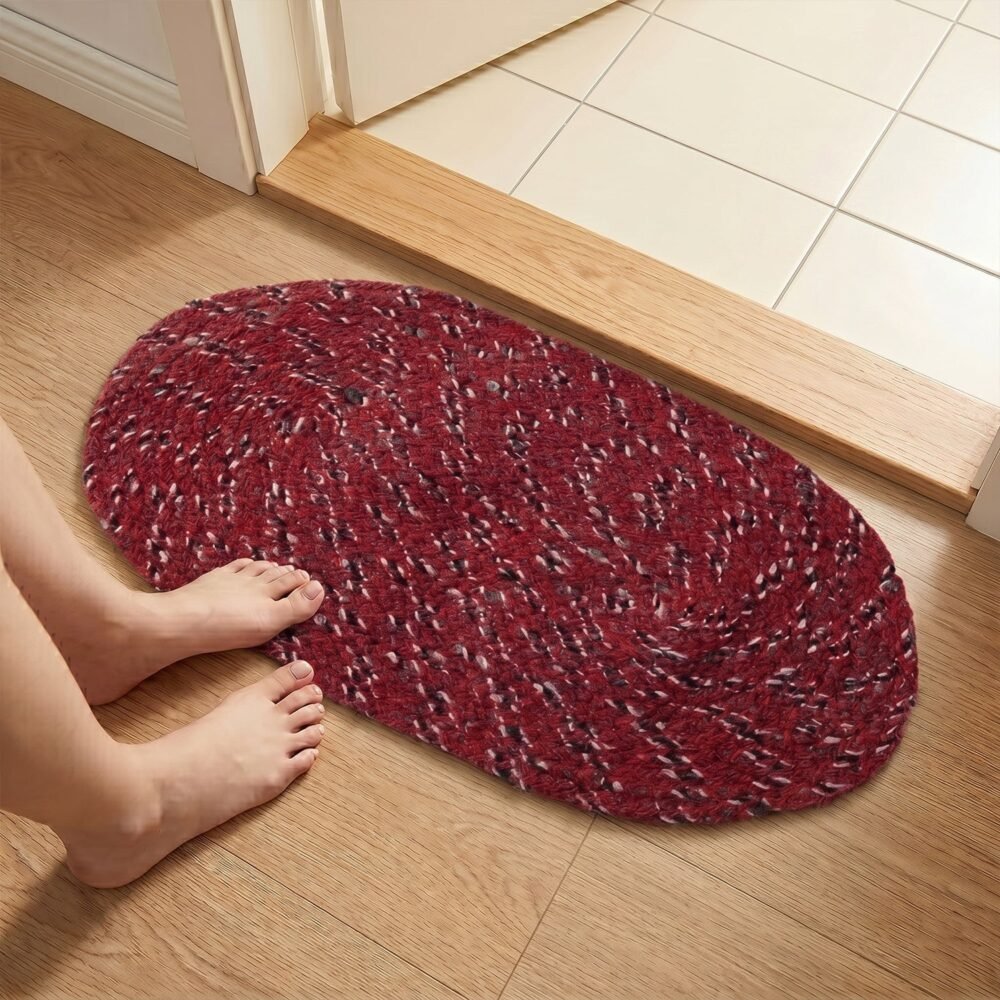 Red Oval Non-Slip Floor Mat – Durable & Soft for Indoor Use