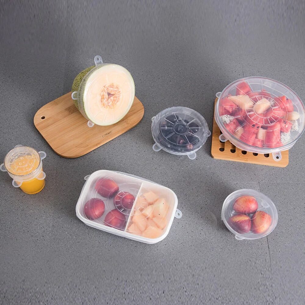 Silicone Stretch Lids – 12-Piece Reusable Food Covers with Storage Pouches
