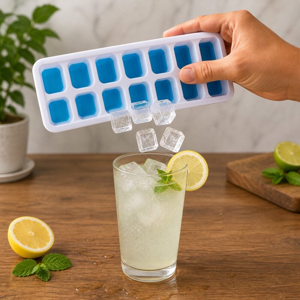 Multipurpose Plastic Ice Cube Tray – 14-Grid with Lid for Easy Freezing