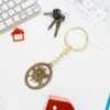 Durga Maa Keychain – Premium Golden Metal with Oval Frame