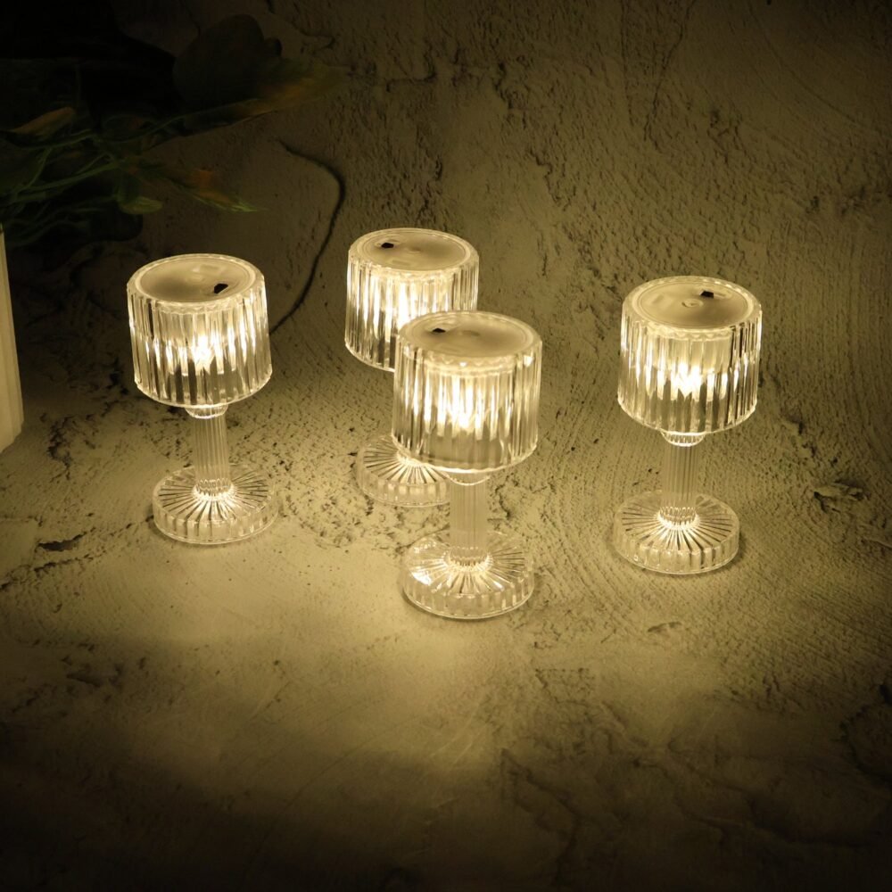 LED Crystal-Effect Table Lamps – Set of 4 Elegant Mini Lights