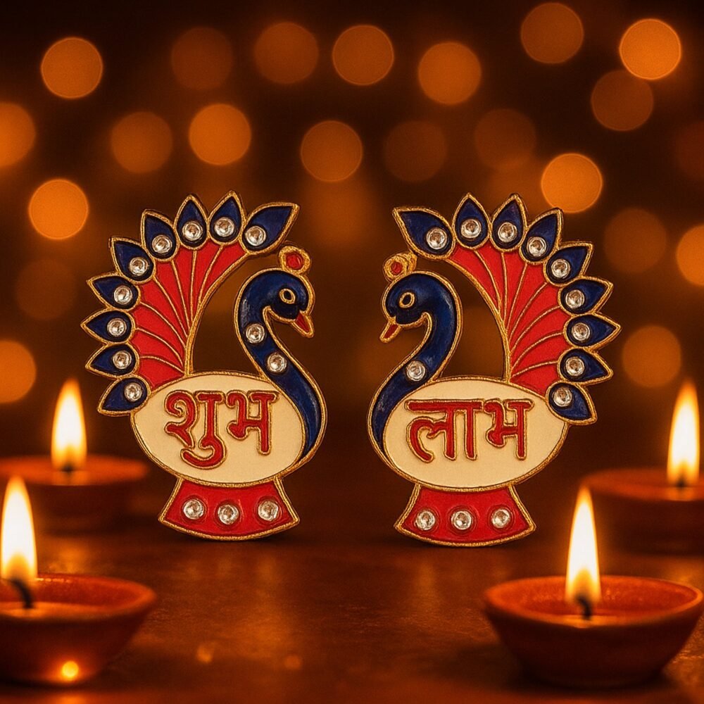 04_subh-labh.jpg Peacock Wall Hanging Set – Traditional Shubh Labh Decor for Festivals