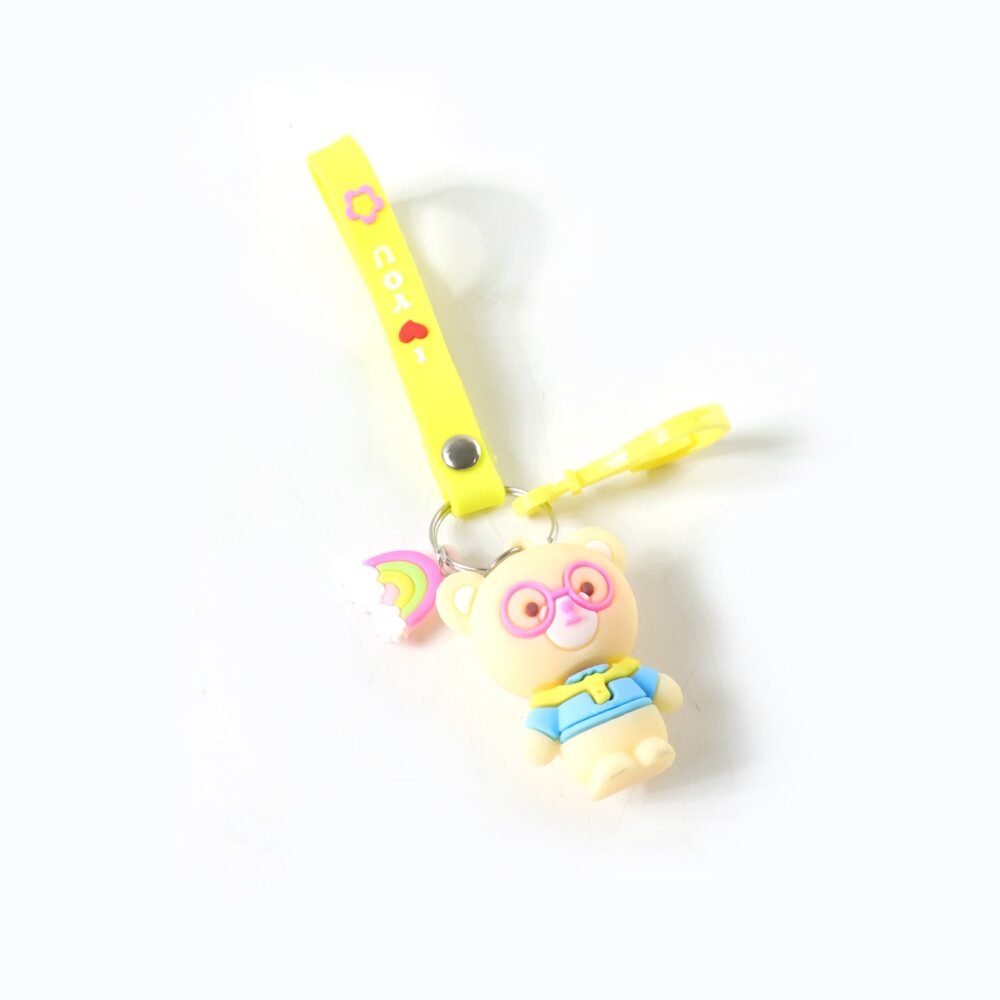 Teddy Bear Keychain – Cute Cartoon Bag Charm with Love Strap