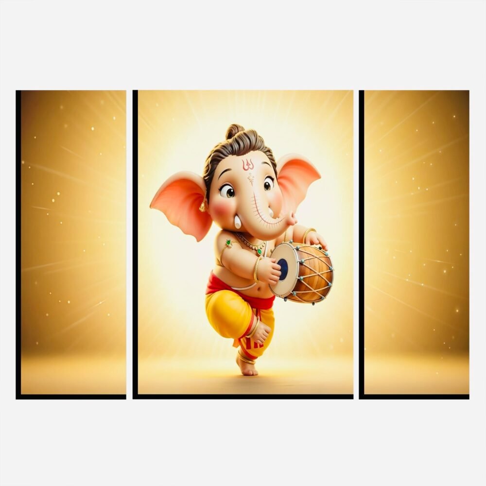 Ganesha Religious Wall Art – Vibrant 3 Panel MDF Frame