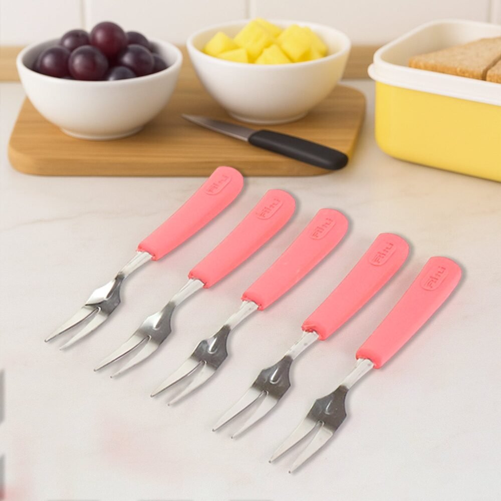 Stainless Steel Fruit Fork Set – 10 Durable Mini Forks with Soft Grip