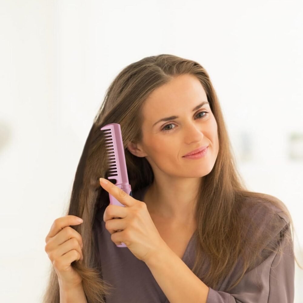 Mini Hair Straightener Brush – Cordless & Rechargeable for Travel