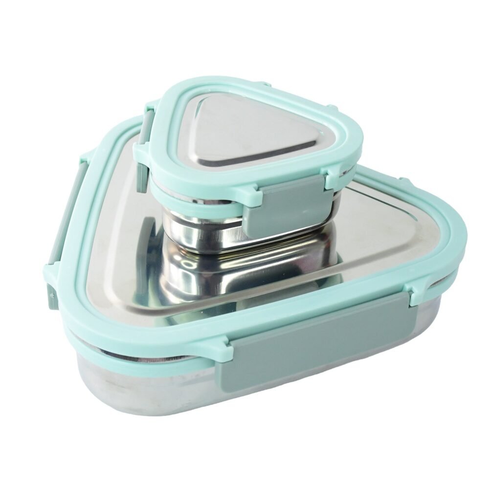 Triangle Stainless Steel Lunch Box Set – Compact Leakproof 2-Piece Tiffin