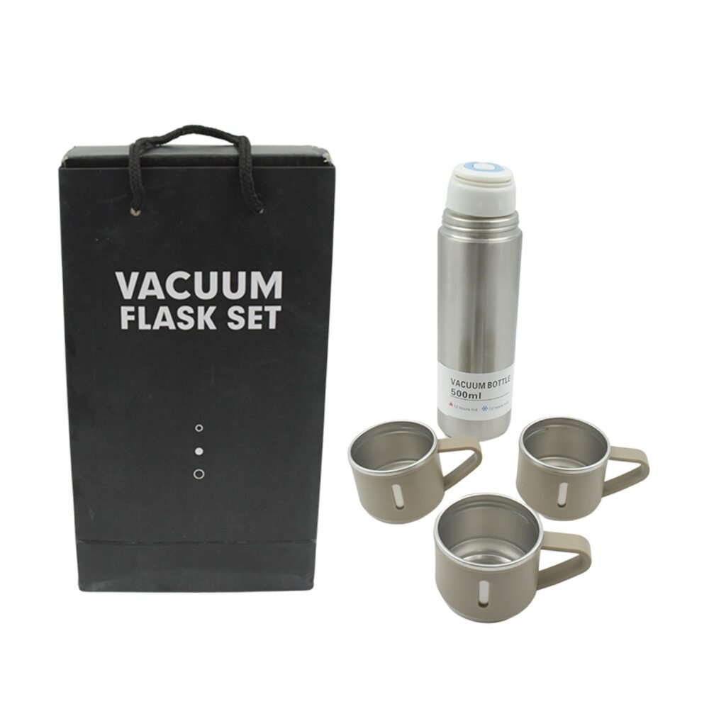 Stainless Steel Vacuum Flask Set – Keeps Drinks Hot & Cold 12h