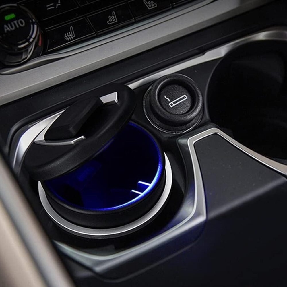 Portable Car Ashtray with Lid and Blue LED Light – Smokeless & Odour-Free
