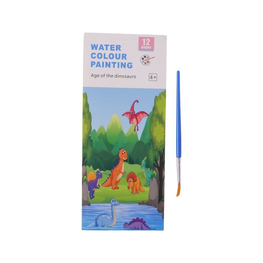 Kids Watercolour Painting Book – Dinosaur Theme & Brushes for Creativity