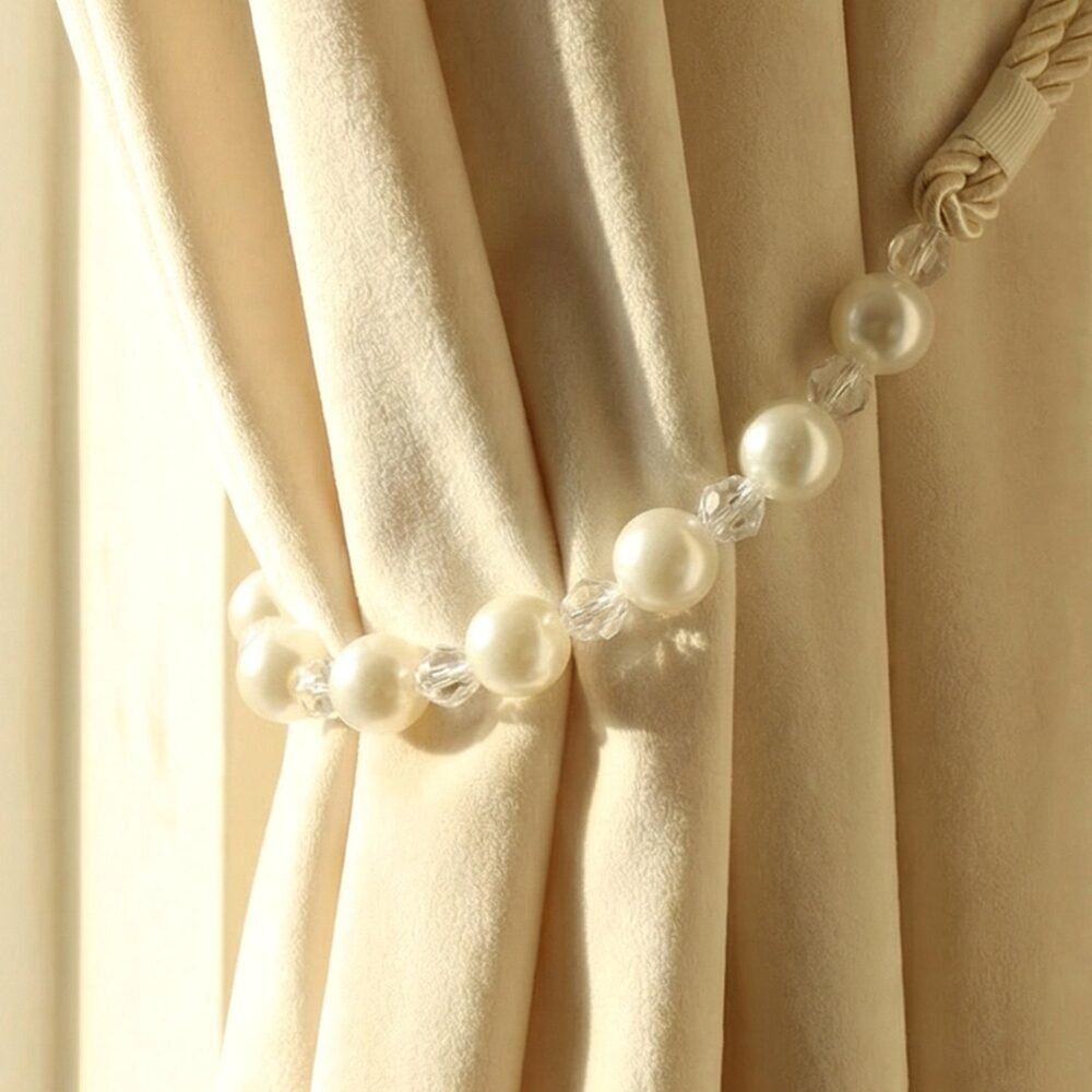 Pearl Beaded Curtain Tieback – Elegant No-Drill Decorative Holder
