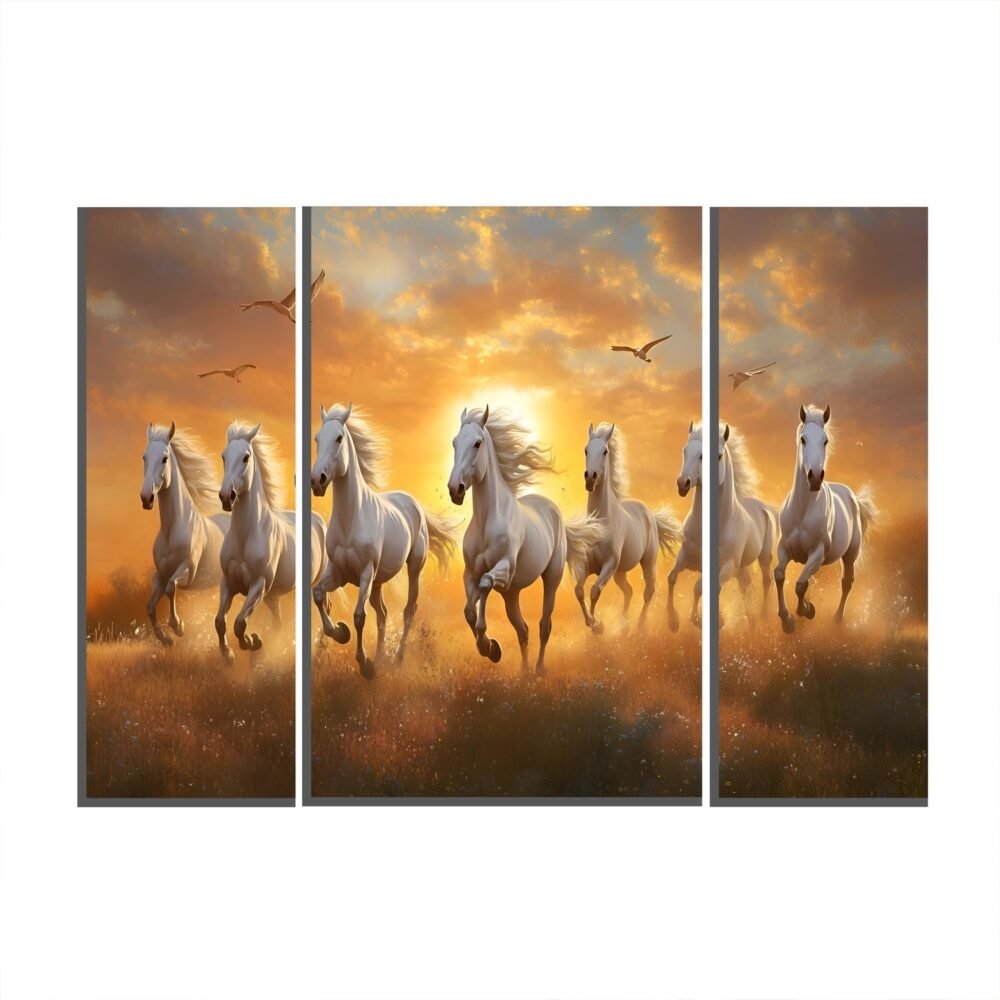 Horses Sunset Wall Art – Vibrant 3-Panel MDF Canvas for Home Decor