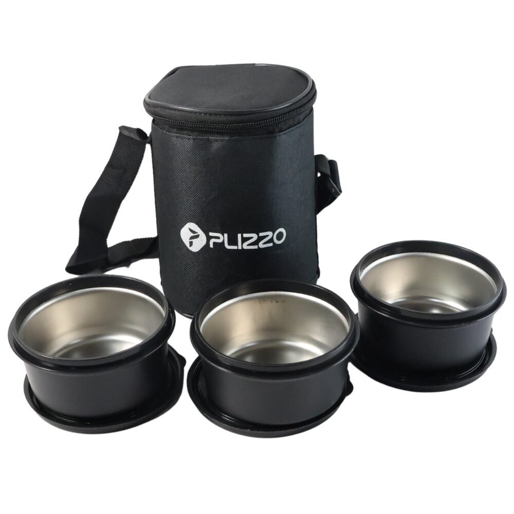 Insulated Stainless Steel Tiffin Lunch Box – 3 Containers with Carry Bag