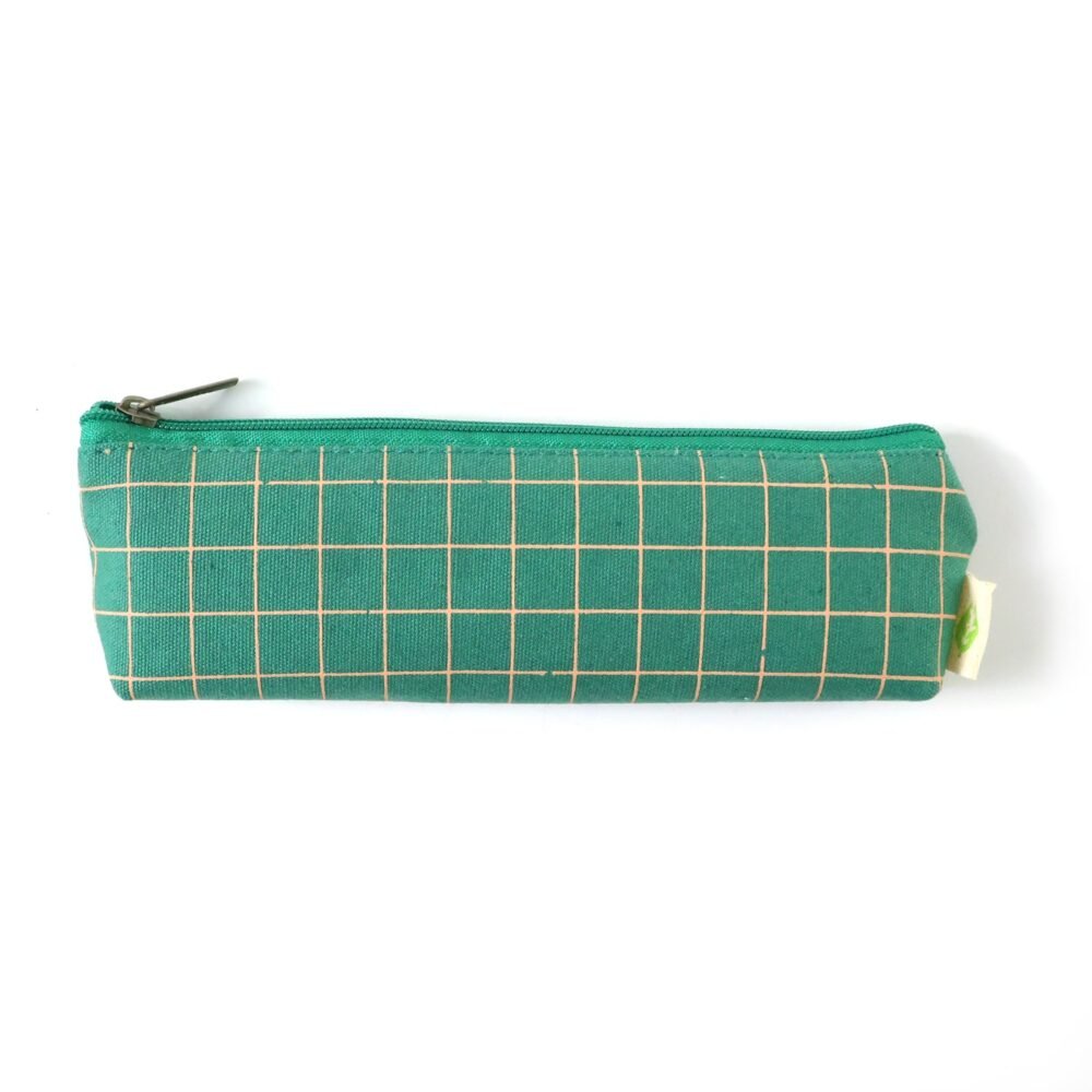 Green Grid Printed Pencil Pouch – Stylish & Compact Organizer