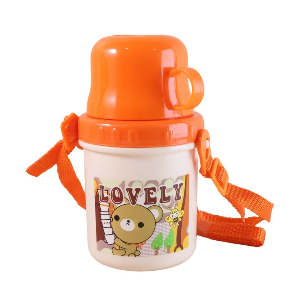 Kids Plastic Cartoon Cup with Lid & Strap – Spill Resistant 350 ML