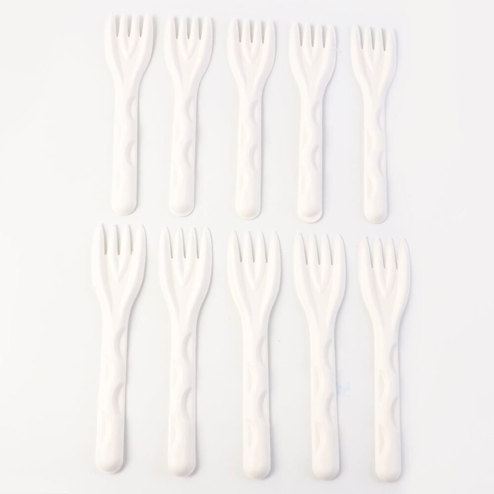 Compostable Bagasse Forks – Strong Eco-Friendly Disposable Cutlery 10-Pack