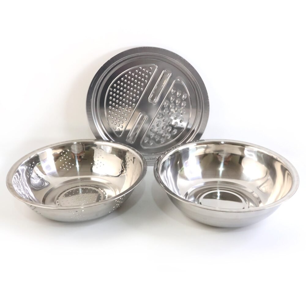 Stainless Steel Mixing Bowl Set – 3-in-1 Multifunction Kitchen Bowls