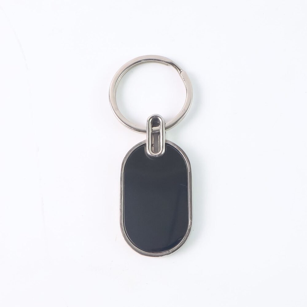 Oval Metal Keychain – Elegant Black & Silver Finish for Everyday Use