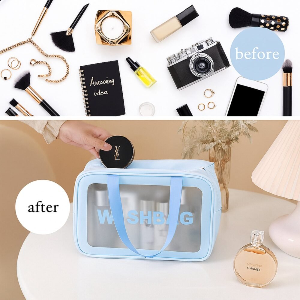 Waterproof Transparent Travel Toiletry Bag Set – 3 Sizes for Easy Organization