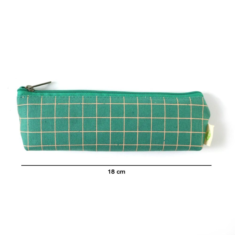 Green Grid Printed Pencil Pouch – Stylish & Compact Organizer