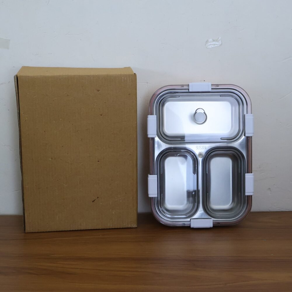 3-Compartment Lunch Box – Leak-Proof Stainless Steel Tiffin