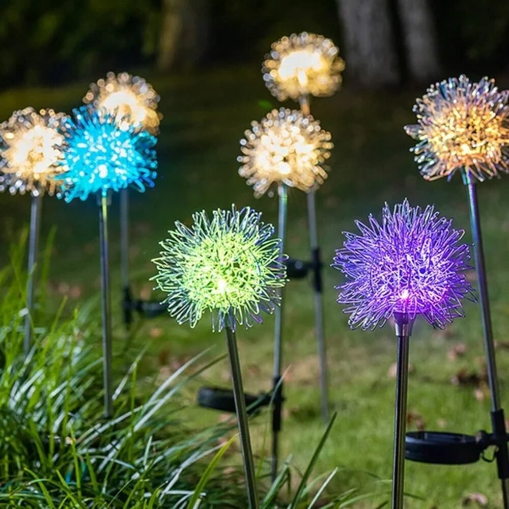 Solar Powered Dandelion Garden Lights – 2 Pc Multicolor LEDs
