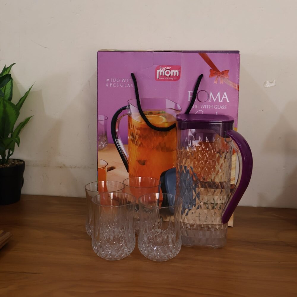 Plastic Jug with Glasses Combo – 5-Piece BPA-Free Serving Set