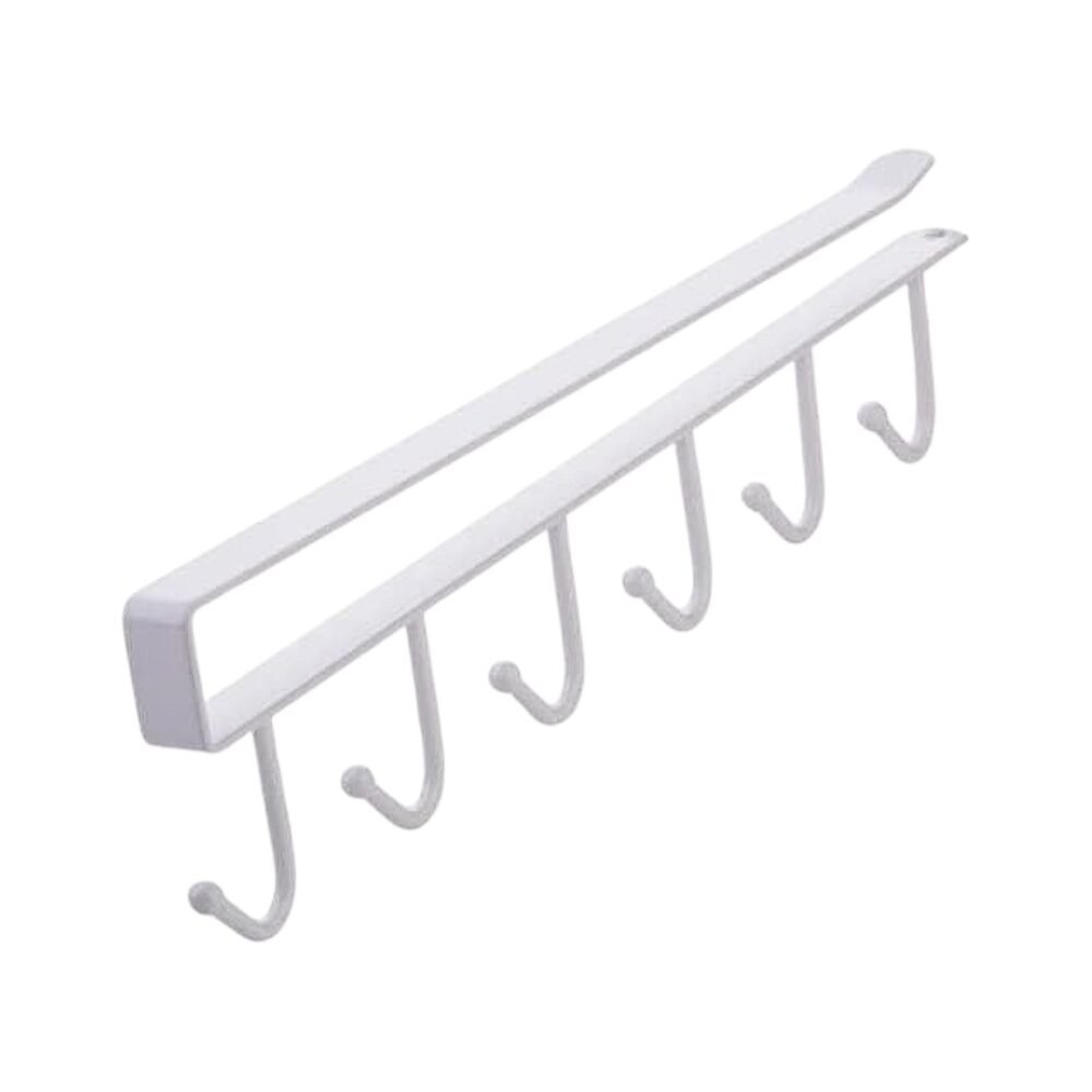 Metal Under-Shelf Storage Rack – 6 Hooks for Easy Organization