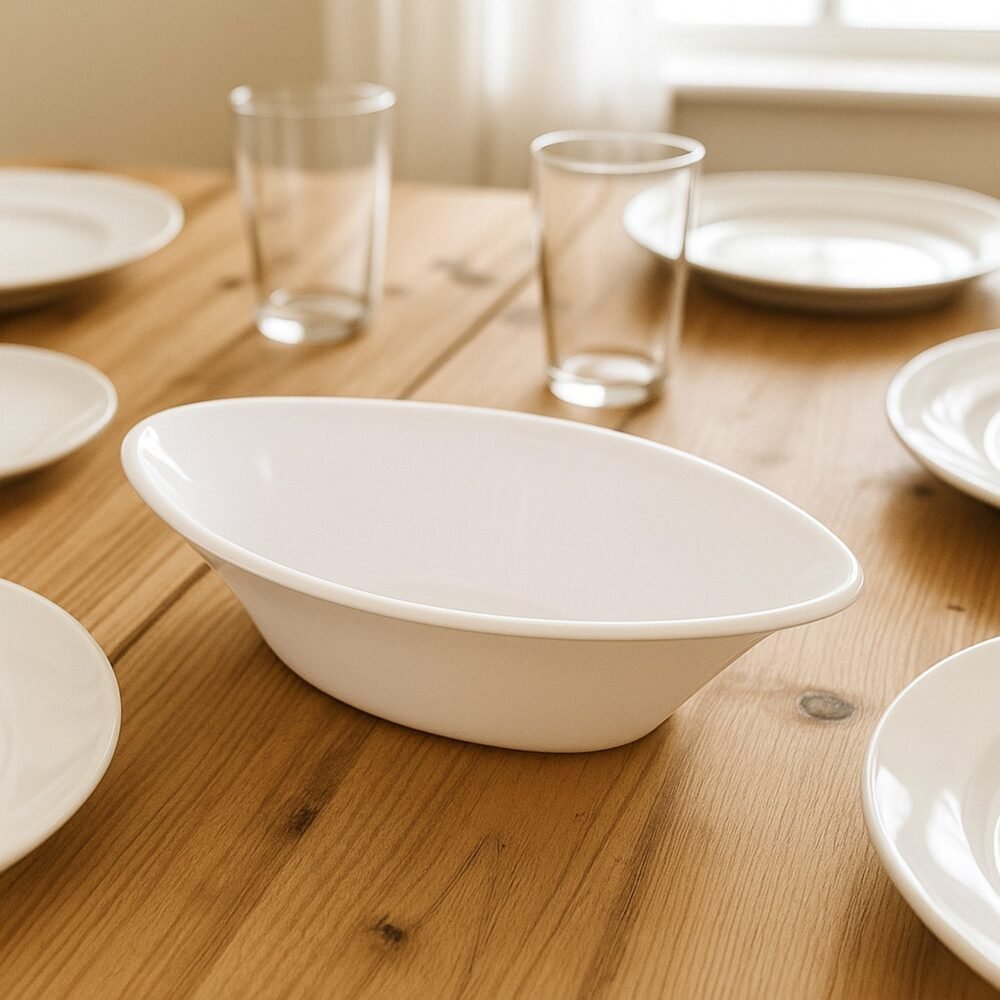Marin Oval Serving Bowl – Deep, Elegant White Plastic Bowl