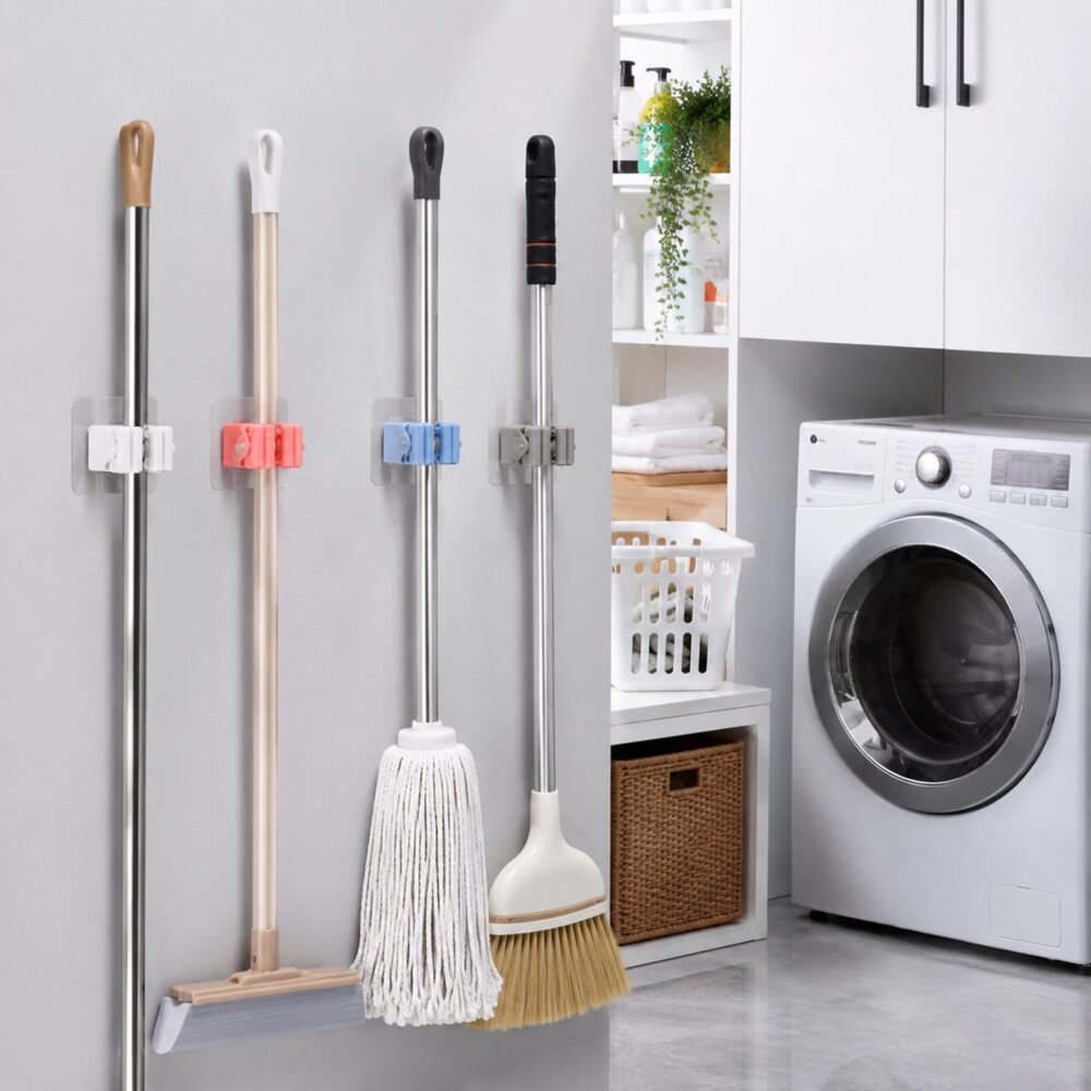 06_broomholder.jpg Wall-Mounted Plastic Broom Holder Clip for Efficient Storage