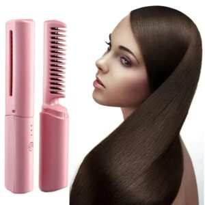 Mini Hair Straightener Brush – Cordless & Rechargeable for Travel