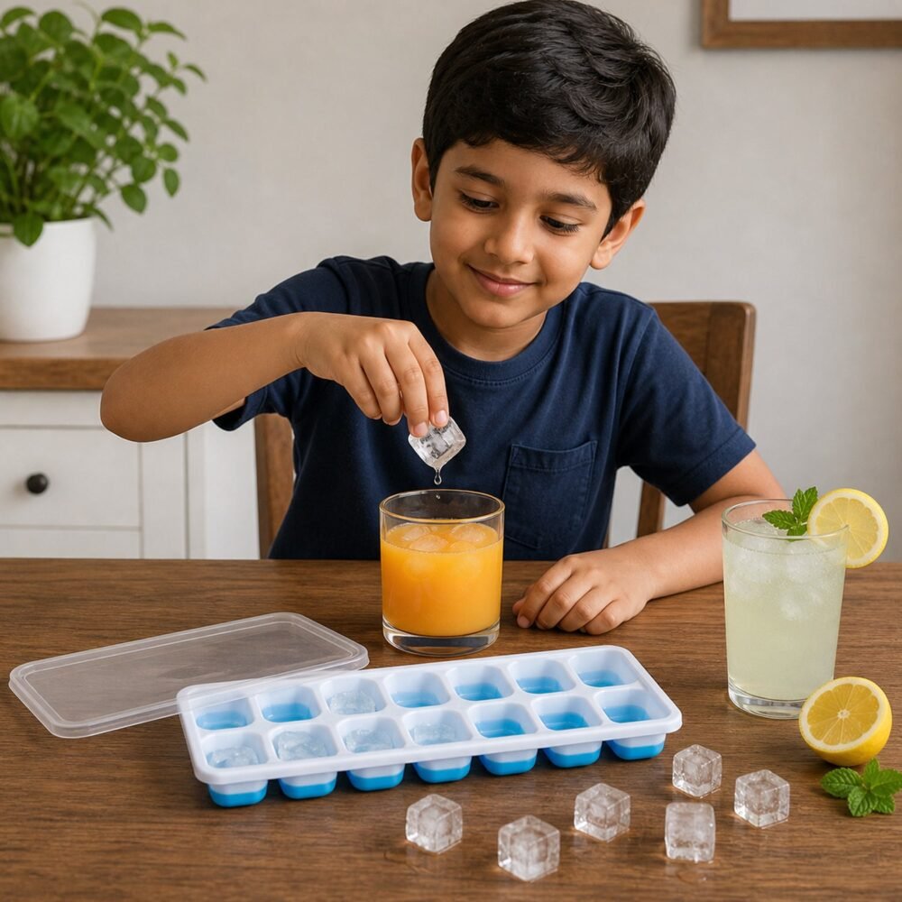 Multipurpose Plastic Ice Cube Tray – 14-Grid with Lid for Easy Freezing