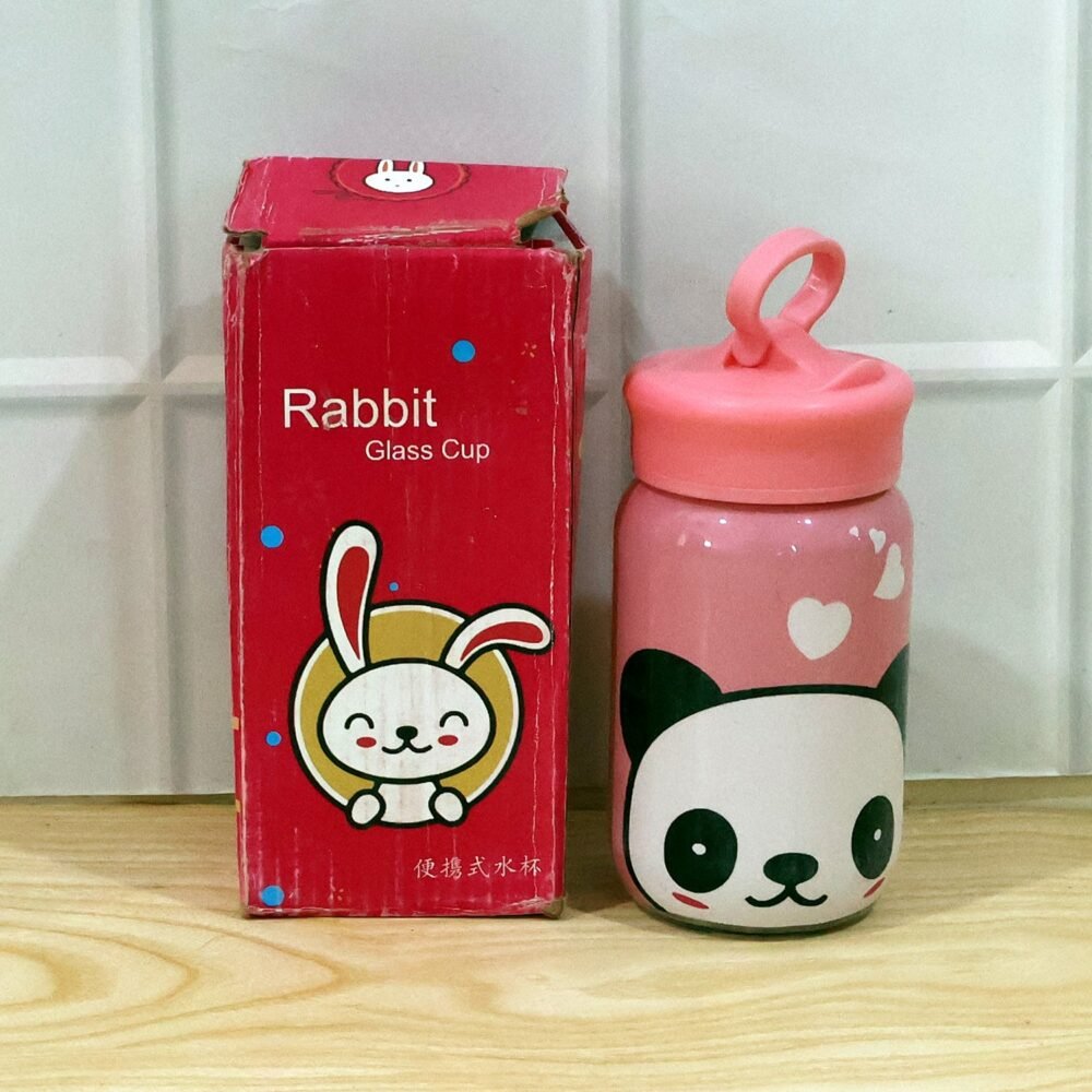 Glass Drinking Bottle – Durable & Cute Cartoon Design