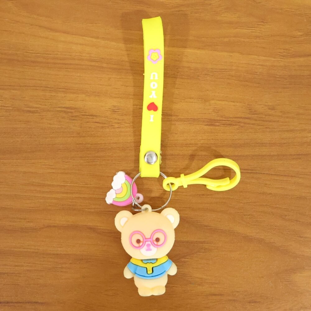 Teddy Bear Keychain – Cute Cartoon Bag Charm with Love Strap