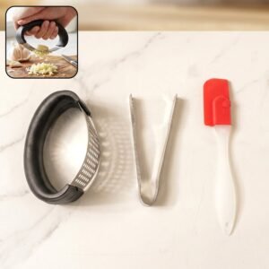 3-in-1 Kitchen Tool Set – Garlic Crusher, Tongs & Silicone Spatula
