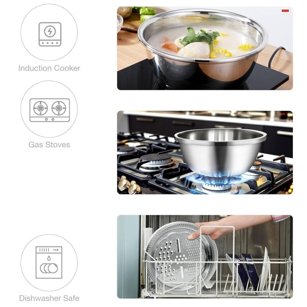 Stainless Steel Mixing Bowl Set – 3-in-1 Multifunction Kitchen Bowls