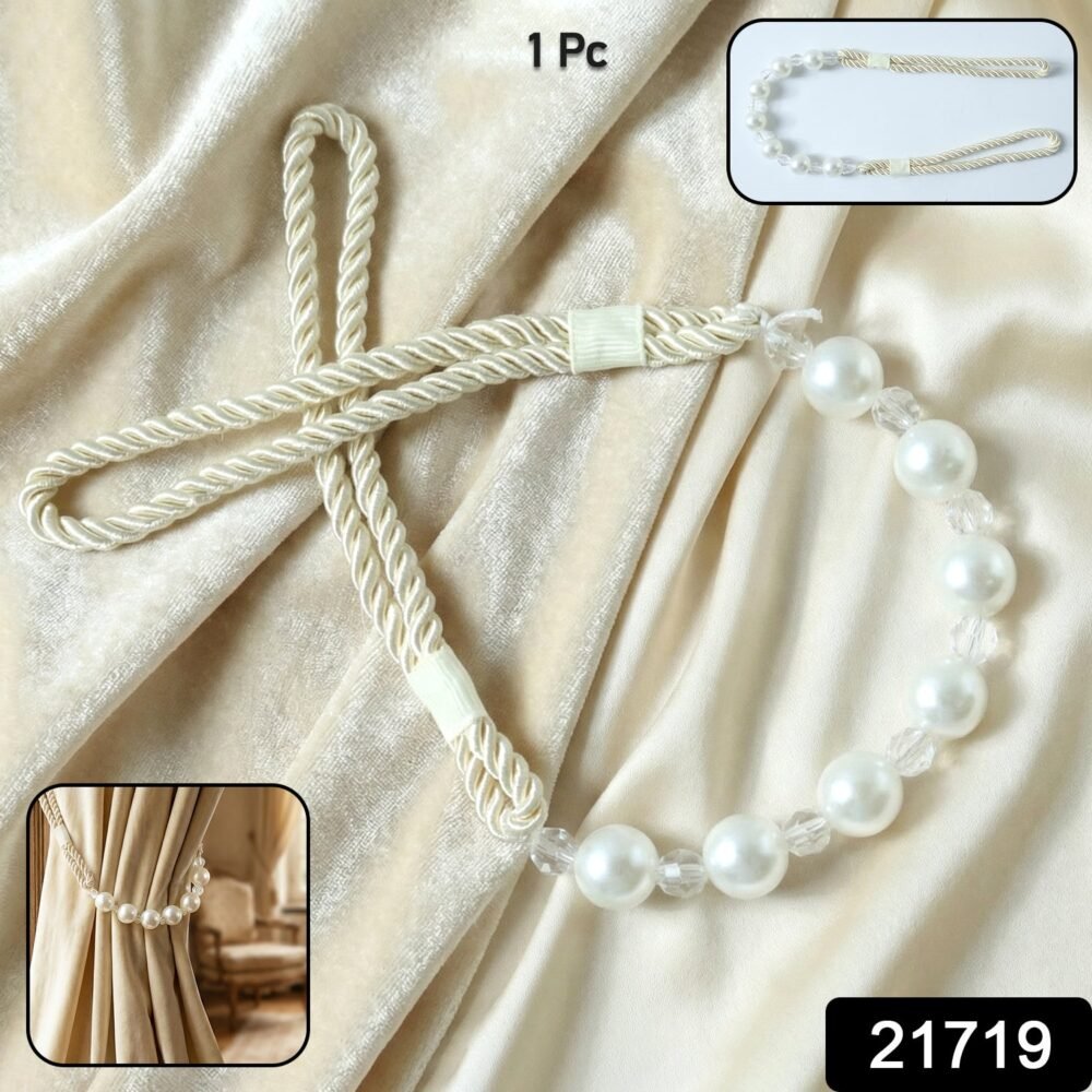 Pearl Beaded Curtain Tieback – Elegant No-Drill Decorative Holder