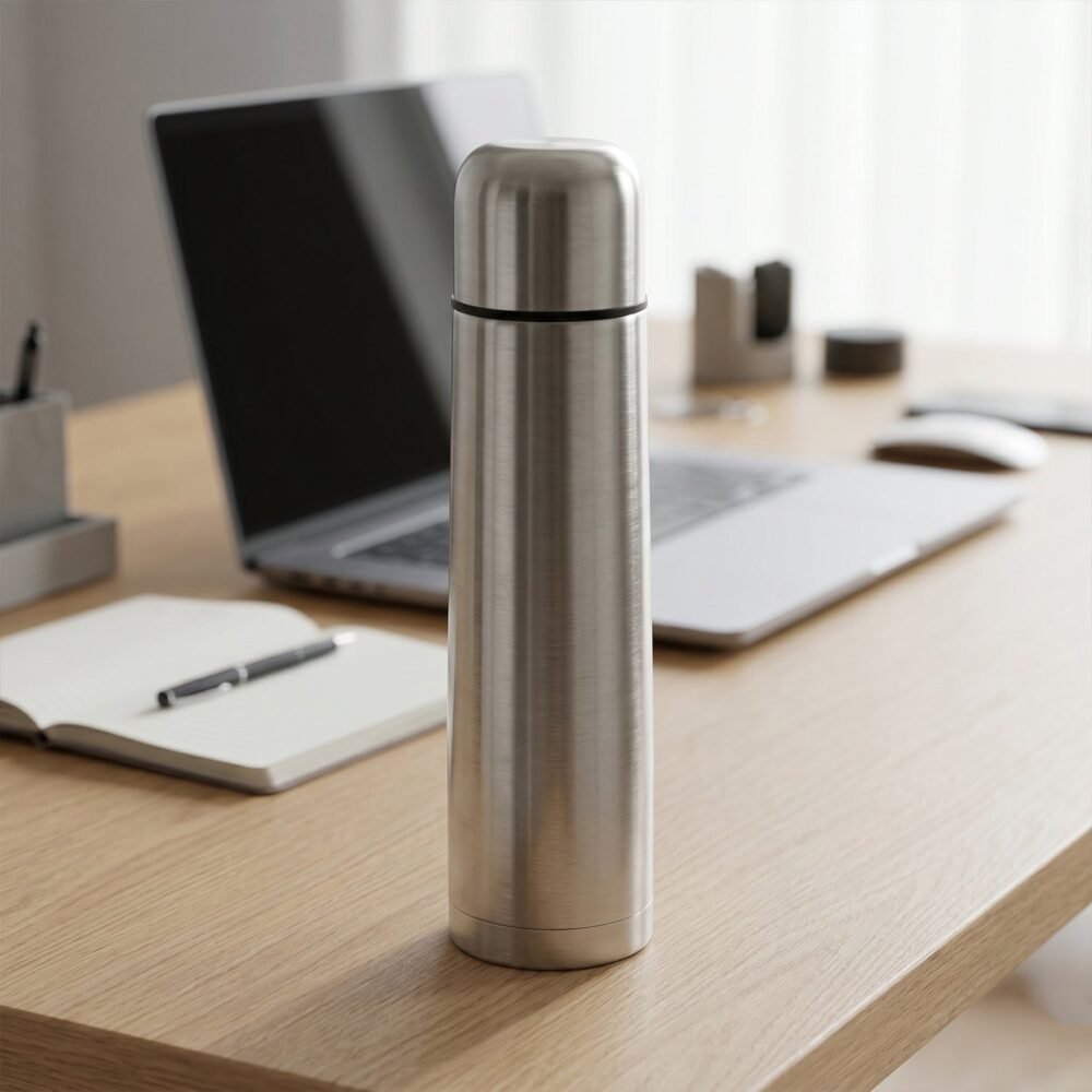 Stainless Steel Vacuum Flask – 1000ML with Carry Bag & Spoon
