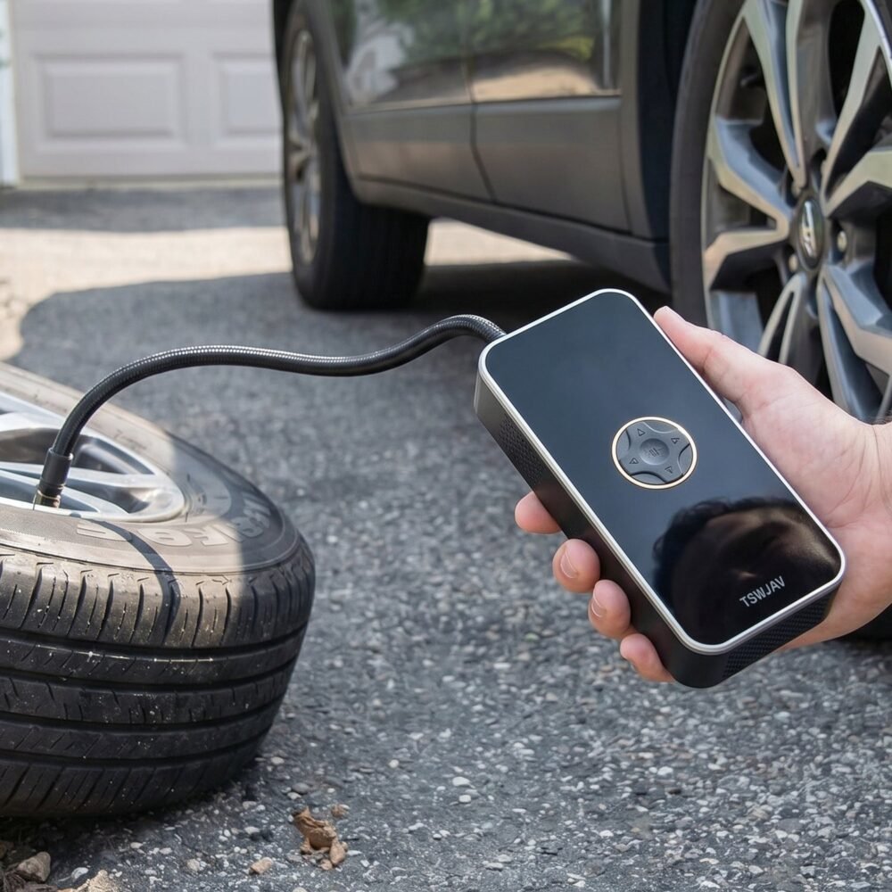 Portable Electric Car Tyre Pump – Wireless & Rechargeable for Easy Inflation