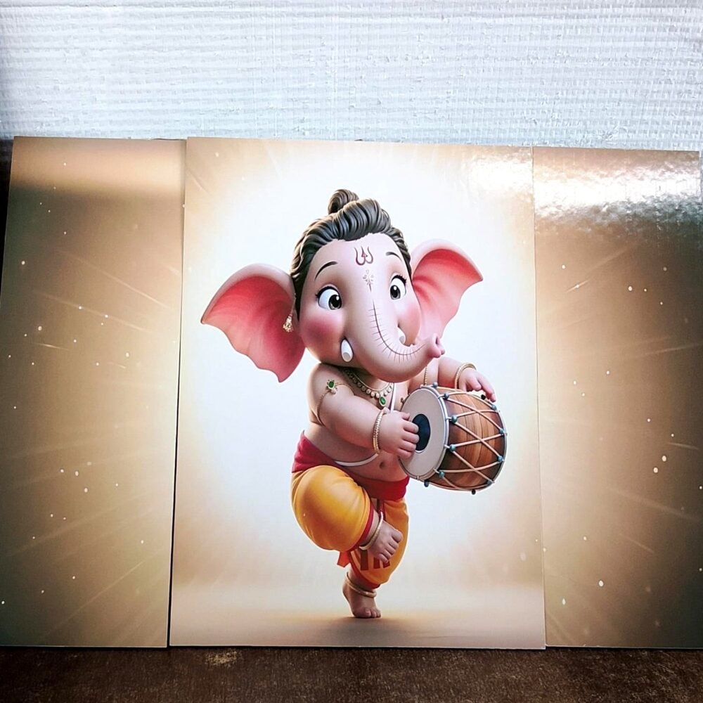 Ganesha Religious Wall Art – Vibrant 3 Panel MDF Frame