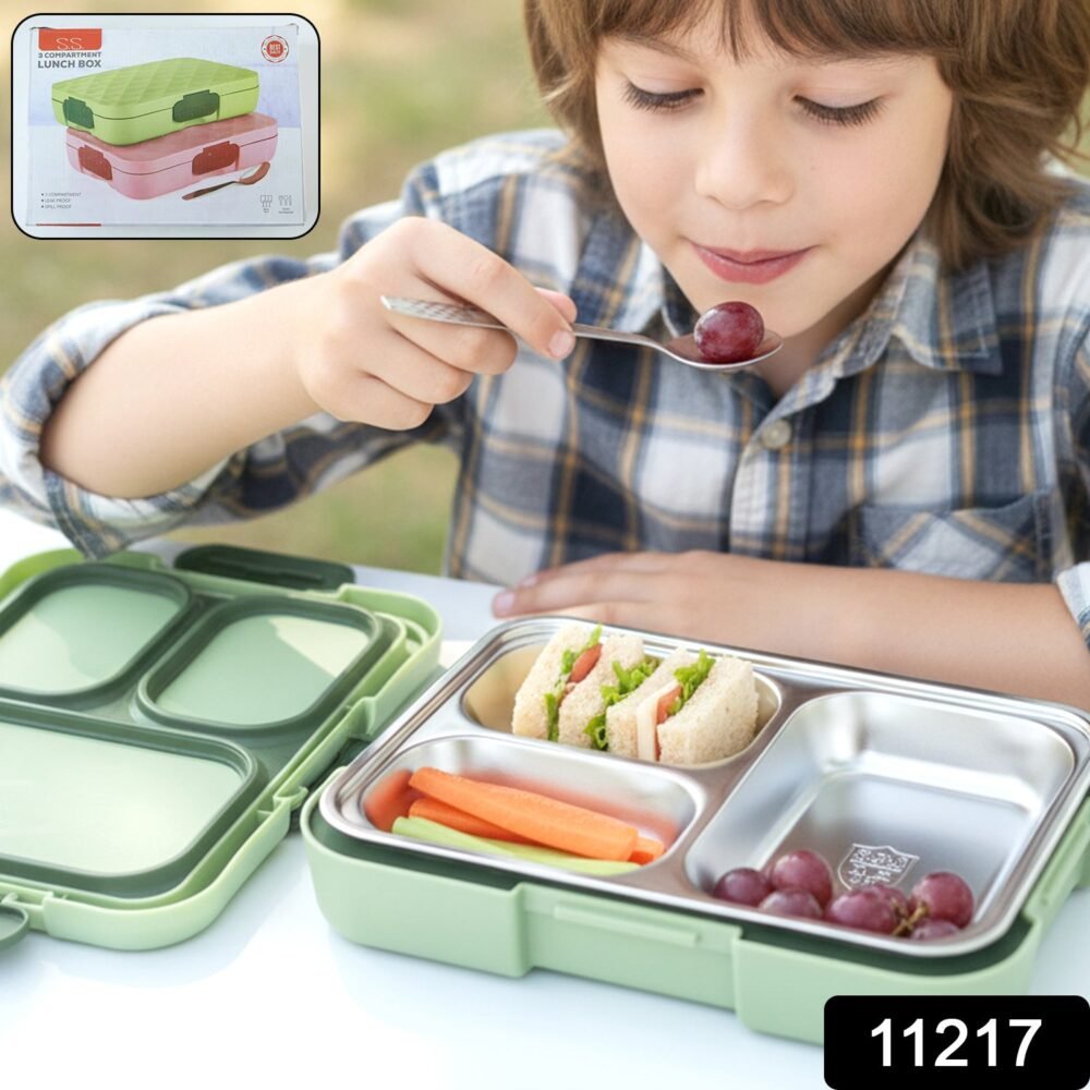 Fresca Stainless Steel 3 Compartment Lunch Box – Leakproof & Portable