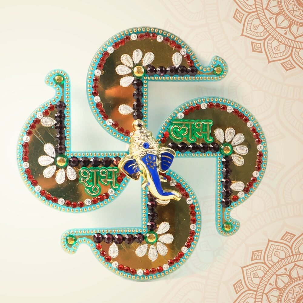 Golden Swastik Shubh Labh Wall Hanging – Ganesh Idol Decor for Prosperity