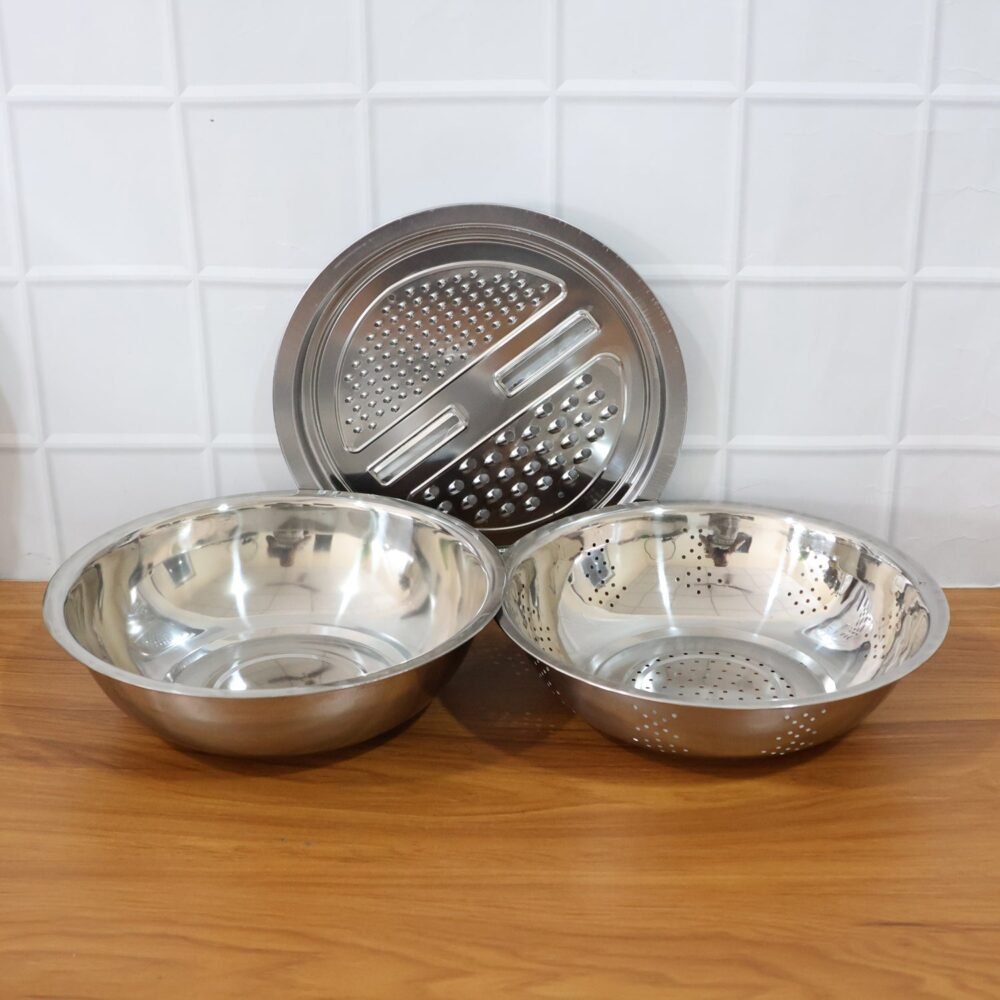 Stainless Steel Mixing Bowl Set – 3-in-1 Multifunction Kitchen Bowls