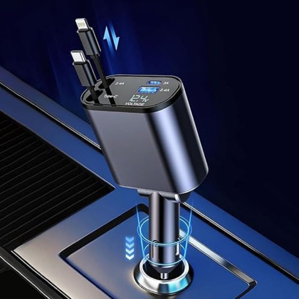 4-in-1 Car Charger – Dual Cables & 120W Super Fast Power